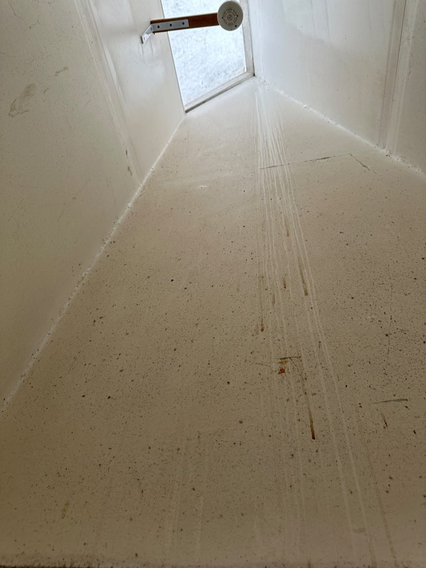 Skylight shaft walls spotted with mould before remediation